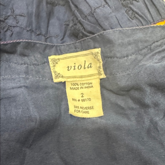 Viola Embroidered 100% Cotton Navy with gold & purple Sleeveless Dress size 2 - Picture 2 of 11